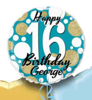 Birthday Age Blue and Gold Dots Balloon