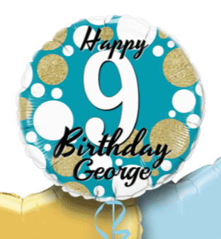 Birthday Age Blue and Gold Dots Balloon