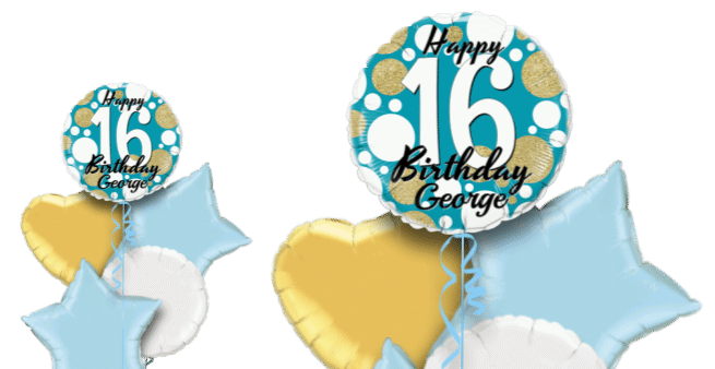 Birthday Age Blue and Gold Dots Balloon