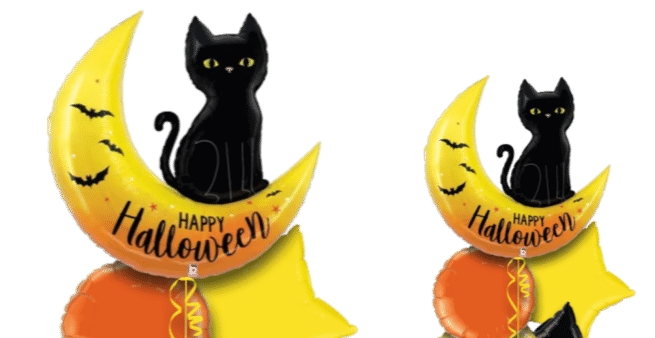 Happy Halloween Cat on Moon Balloon