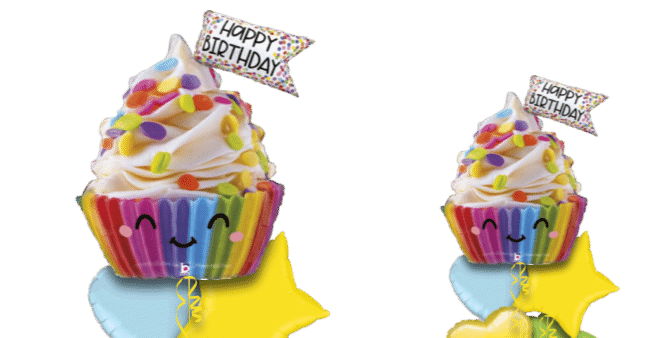 Happy Rainbow Cupcake Balloon