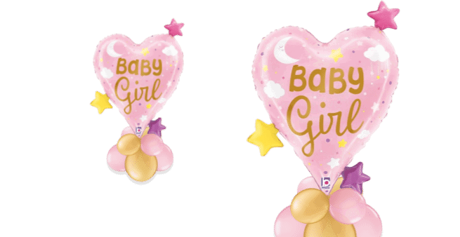 Baby Girl Heart and Stars Balloon