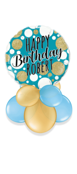 Happy Birthday Blue and Gold Dots Balloon