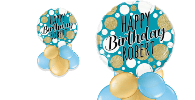 Happy Birthday Blue and Gold Dots Balloon
