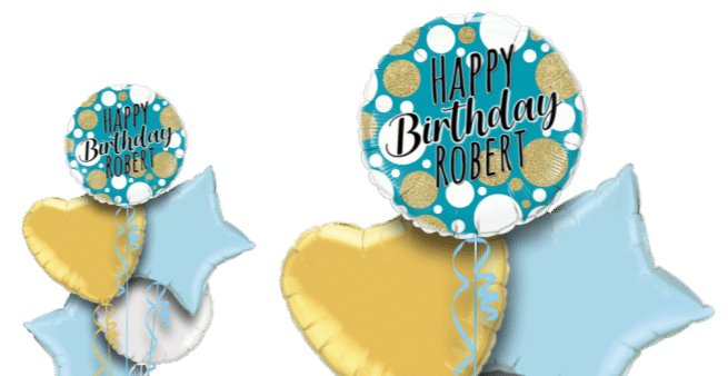 Happy Birthday Blue and Gold Dots Balloon