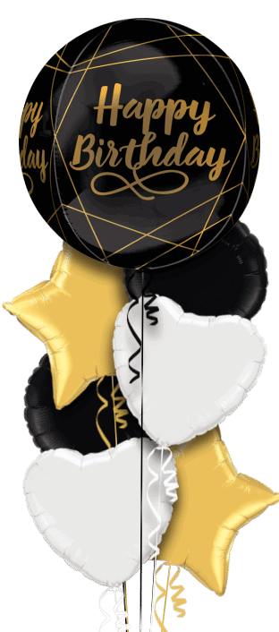 Black and Gold Birthday Orbz Balloon