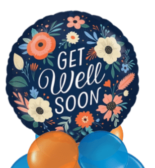 Get Well Soon Blue Flowers Balloon