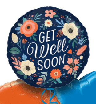 Get Well Soon Blue Flowers Balloon