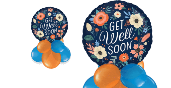 Get Well Soon Blue Flowers Balloon
