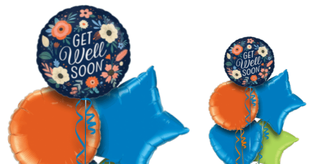 Get Well Soon Blue Flowers Balloon