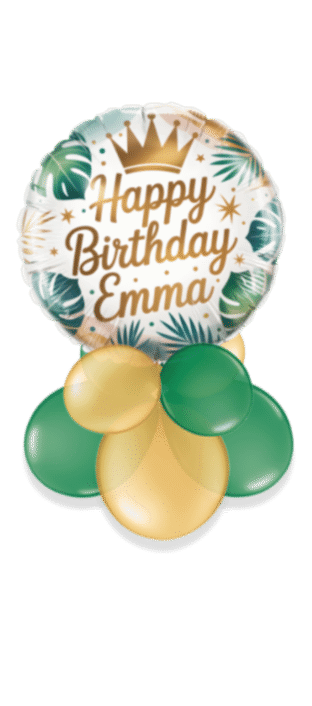 Gold Crown Tropical Leaves Birthday Balloon