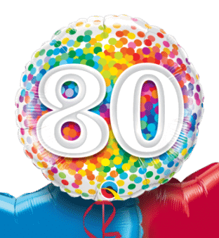 80th Rainbow Confetti Balloon