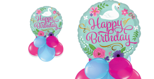 Happy Birthday Floral Swan Balloon