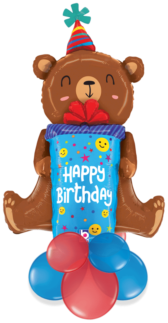 Birthday Bear with Present Air Filled Display