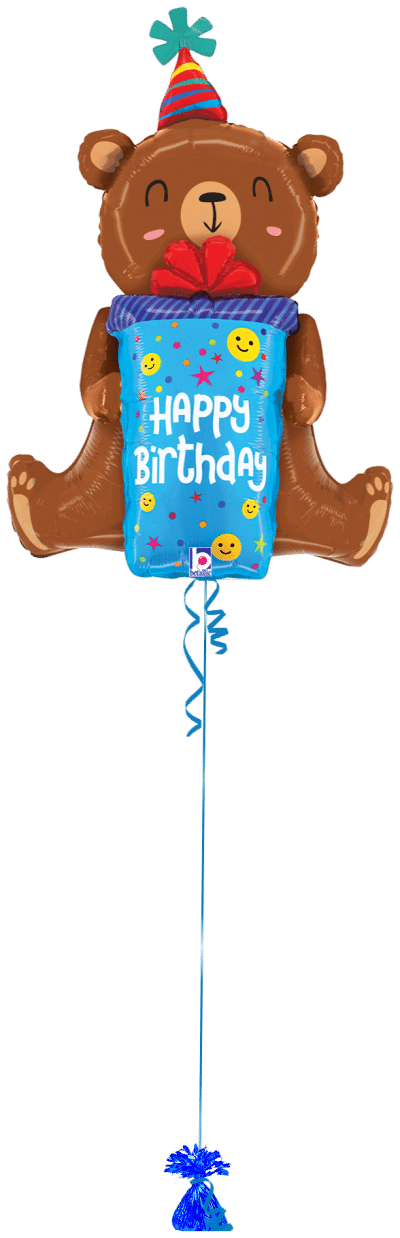 Birthday Bear with Present Balloon Bunch