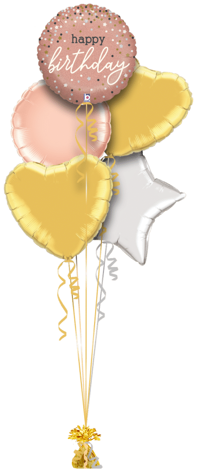 Birthday Rose Gold Sparkle Balloon Bunch