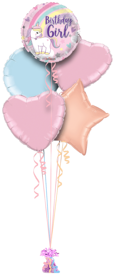 Birthday Girl Unicorn Rainbow Balloon Bunch