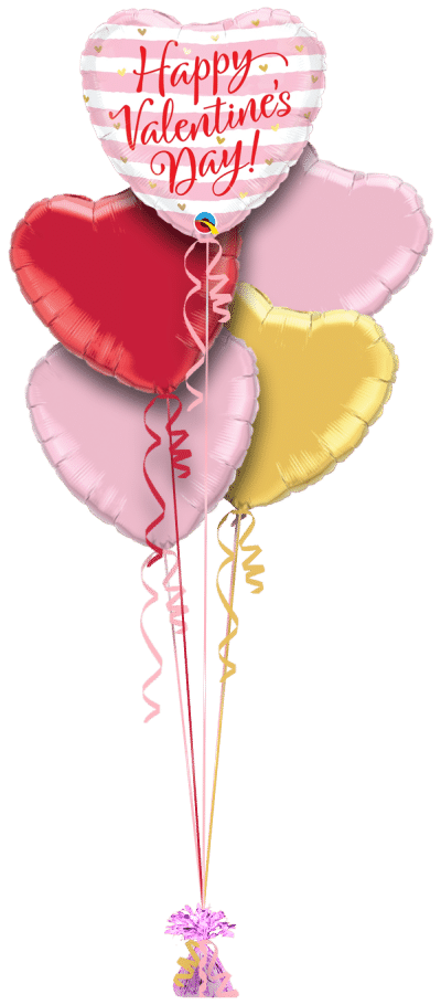 Valentines Pink Stripes Balloon Bunch