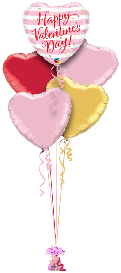 Valentines Pink Stripes Balloon Bunch