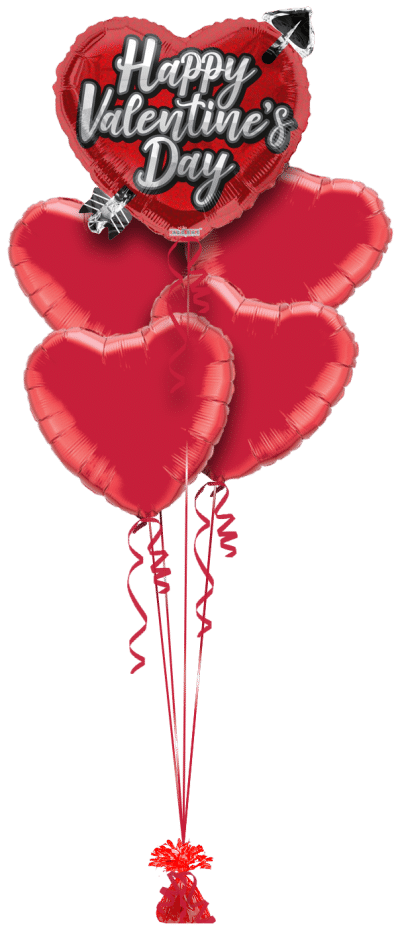 Happy Valentines Heart and Arrow Balloon Bunch