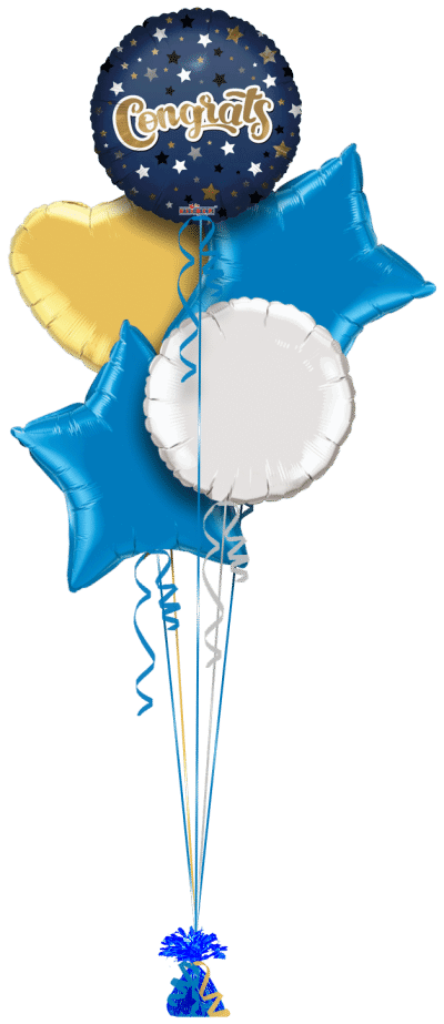 Congrats Blue and Gold Stars Balloon Bunch
