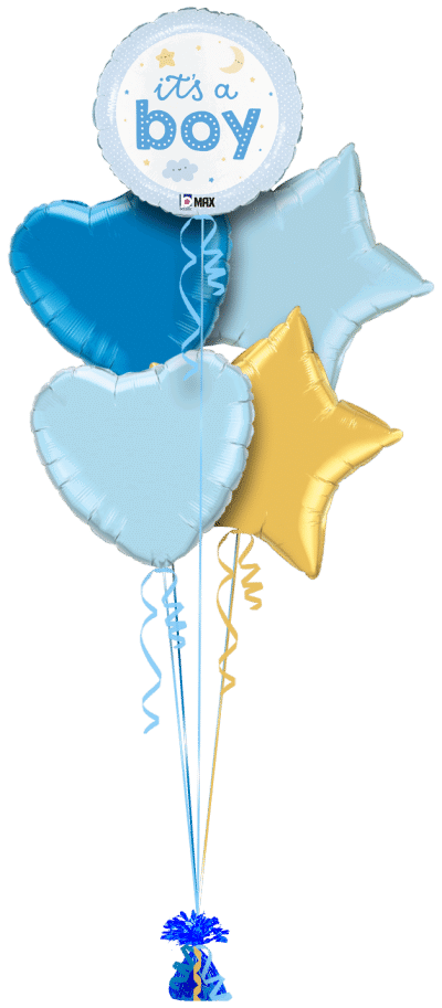 Its a Boy Moon and Stars Balloon Bunch