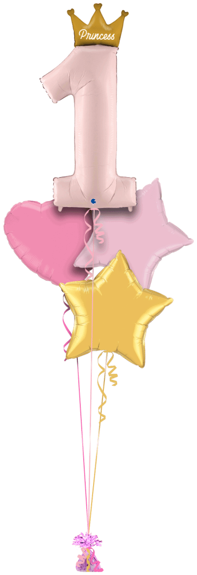 1st Birthday Princess Crown Balloon Bunch