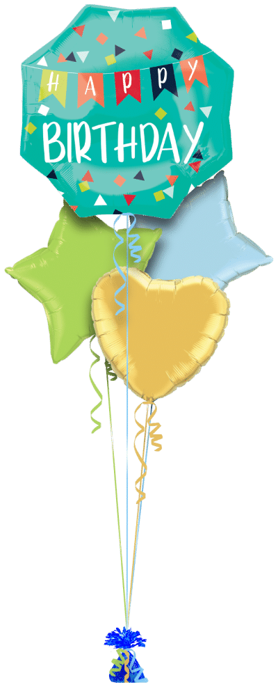 Happy Birthday Banner Confetti Balloon Bunch