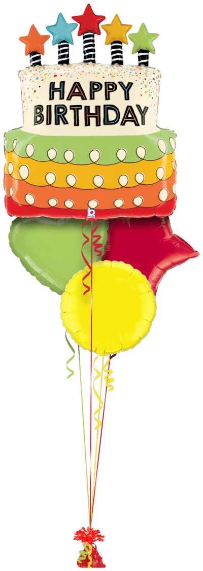 Colourful Cake and Candles Balloon Bunch