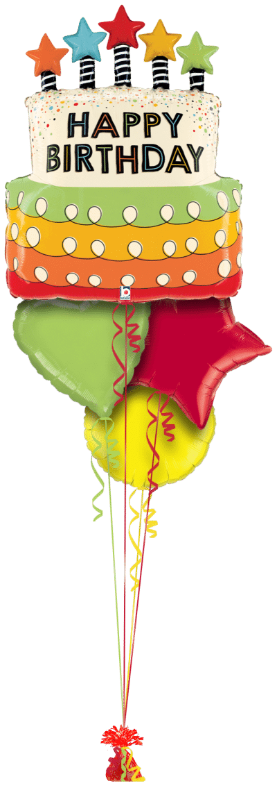 Colourful Cake and Candles Balloon Bunch