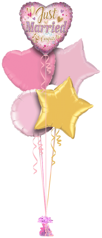Just Married Congrats Heart Balloon Bunch