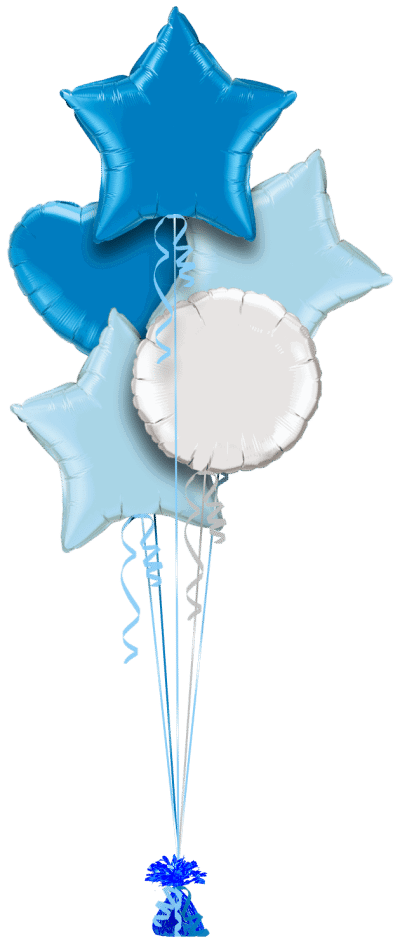 Royal Blue, Pale Blue and Silver Balloon Bunch