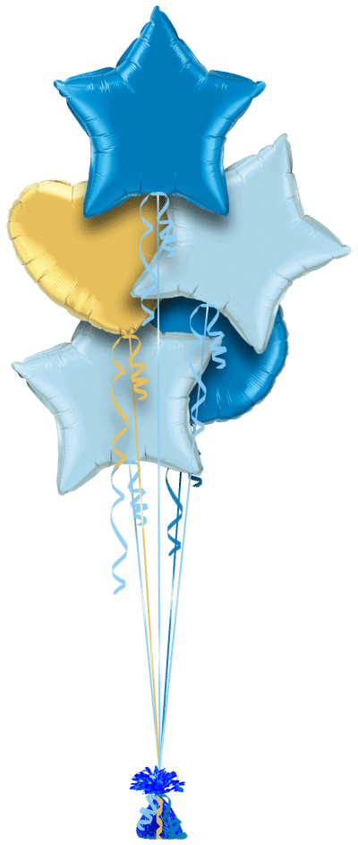 Royal Blue, Pale Blue and Gold Balloon Bunch