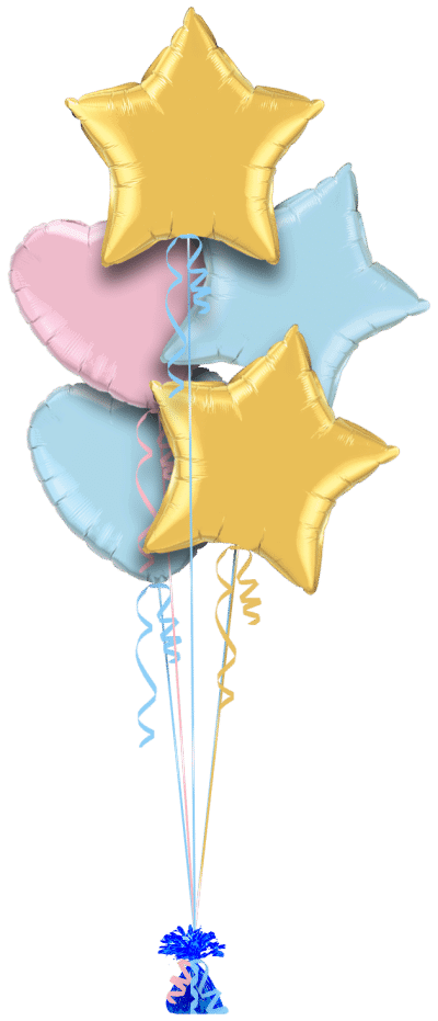 Gold, Pale Blue and Pale Pink Balloon Bunch