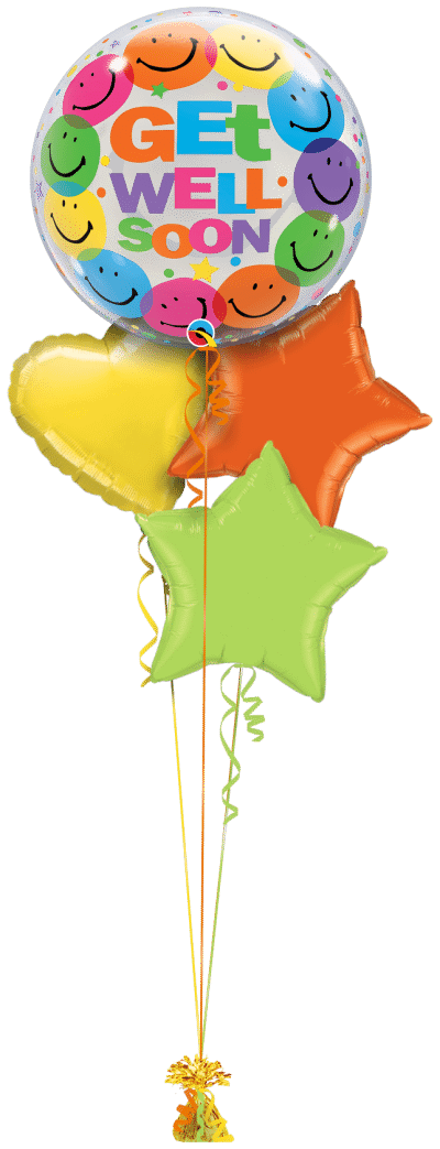 Get Well Soon Smiling Faces Bubble Balloon Bunch