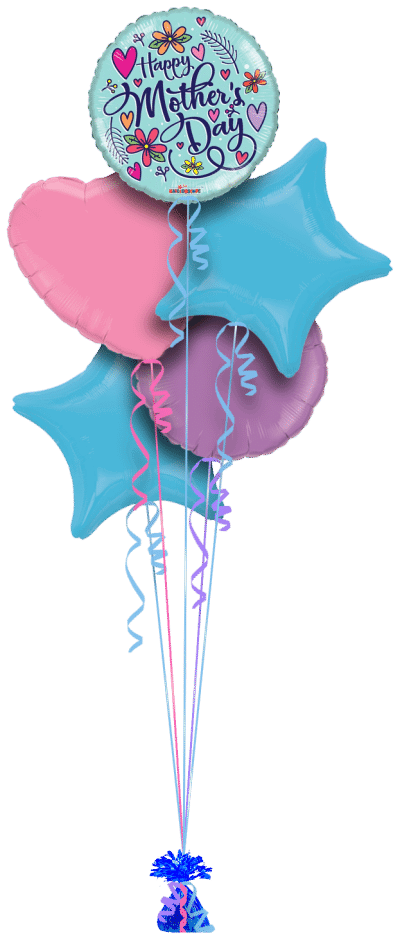 Mothers Day Floral Hearts Balloon Bunch