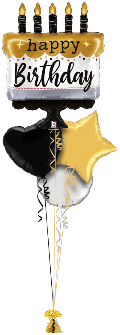 Cake and Candles Gold Balloon Bunch