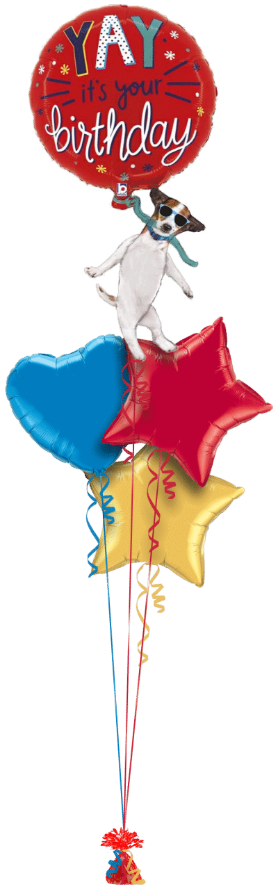 Floating Dog Birthday Balloon Bunch