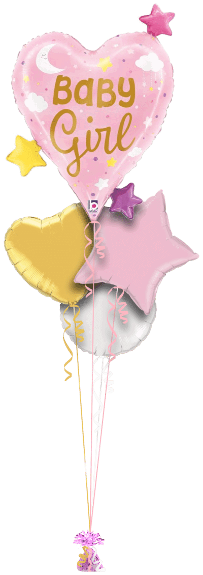 Baby Girl Heart and Stars Balloon Bunch