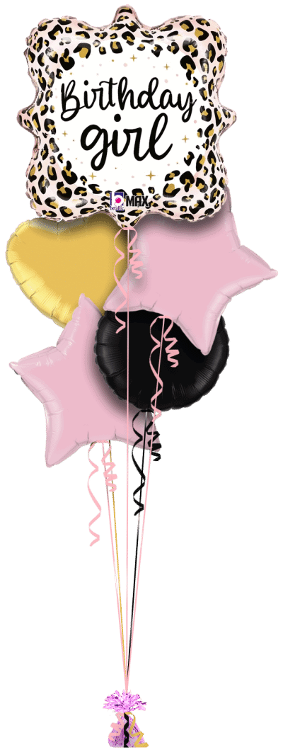 Birthday Girl Leopard Print Balloon Bunch
