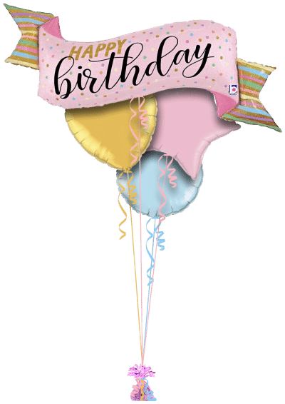 Pink Birthday Banner Balloon Bunch