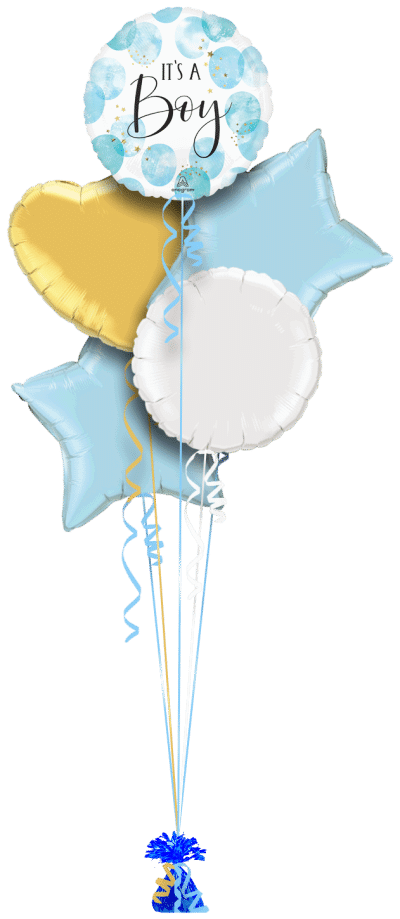 It's a Boy Blue and Gold Star Balloon Bunch