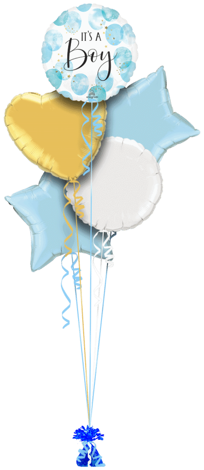 It's a Boy Blue and Gold Star Balloon Bunch