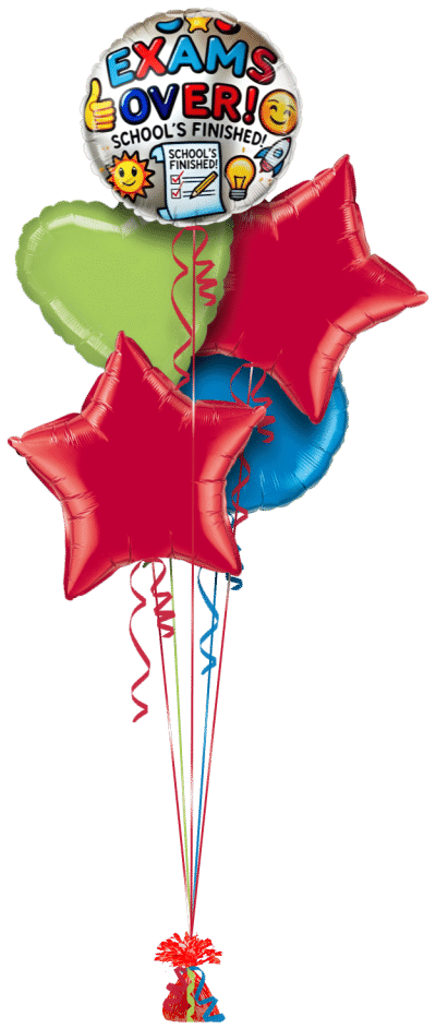 School's Finished Exams Over Balloon Bunch