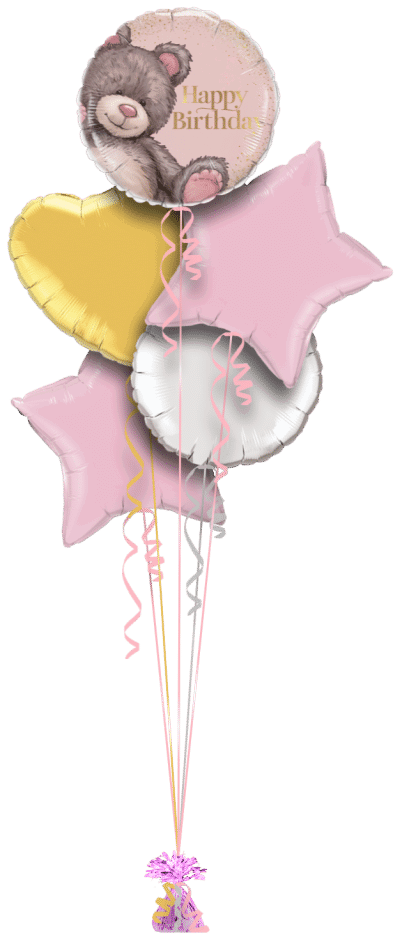 Birthday Pink Bear Balloon Bunch