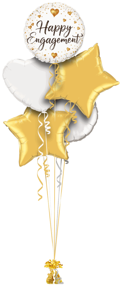 Happy Engagement Gold Hearts Balloon Bunch