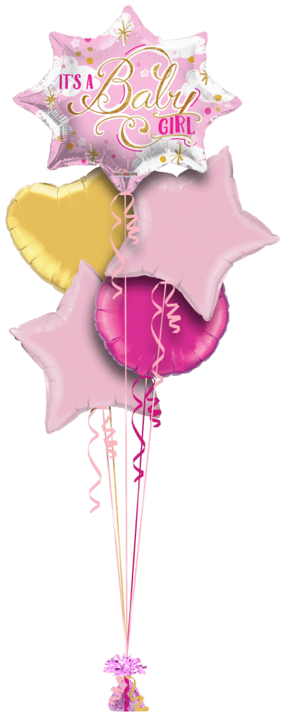 Baby Girl Pink Starburst Balloon Bunch