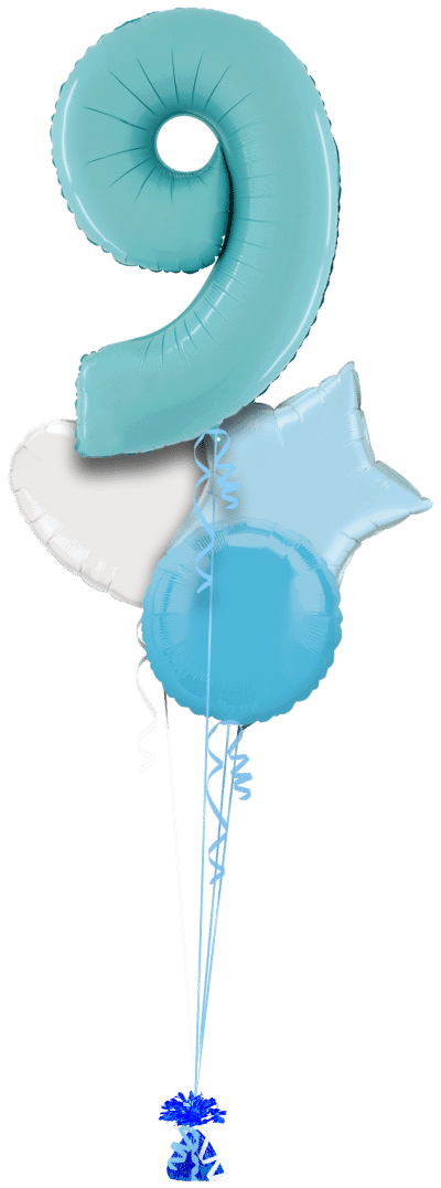 Pastel Blue Big 9 Balloon Bunch