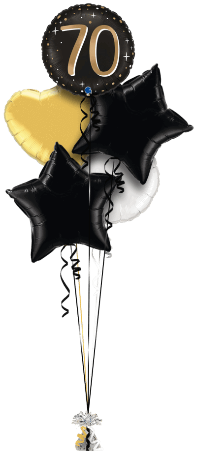 70 Gold and Black Balloon Bunch
