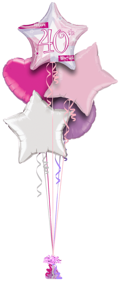 Birthday Shimmer Pink 40th Balloon Bunch